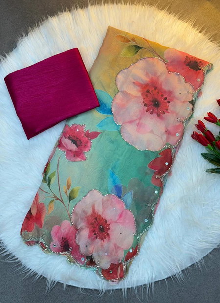 Tew Organza With Flower Print Saree Wholesalers In Delhi